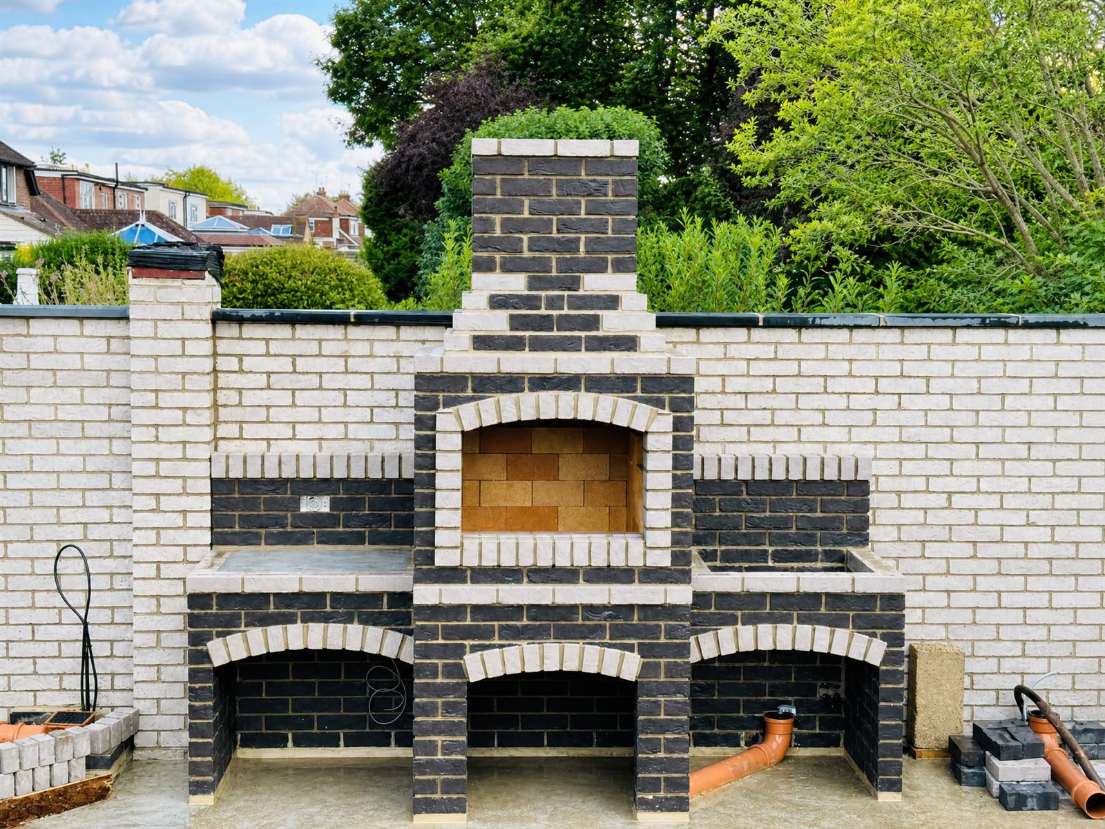 Black and white brick BBQ, alternate view